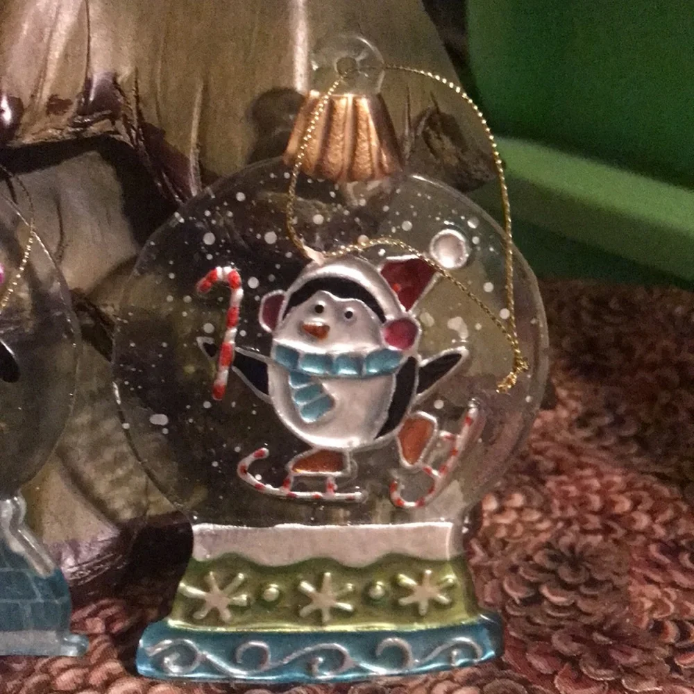 Set of 2 Glass Snow Globe Ornaments